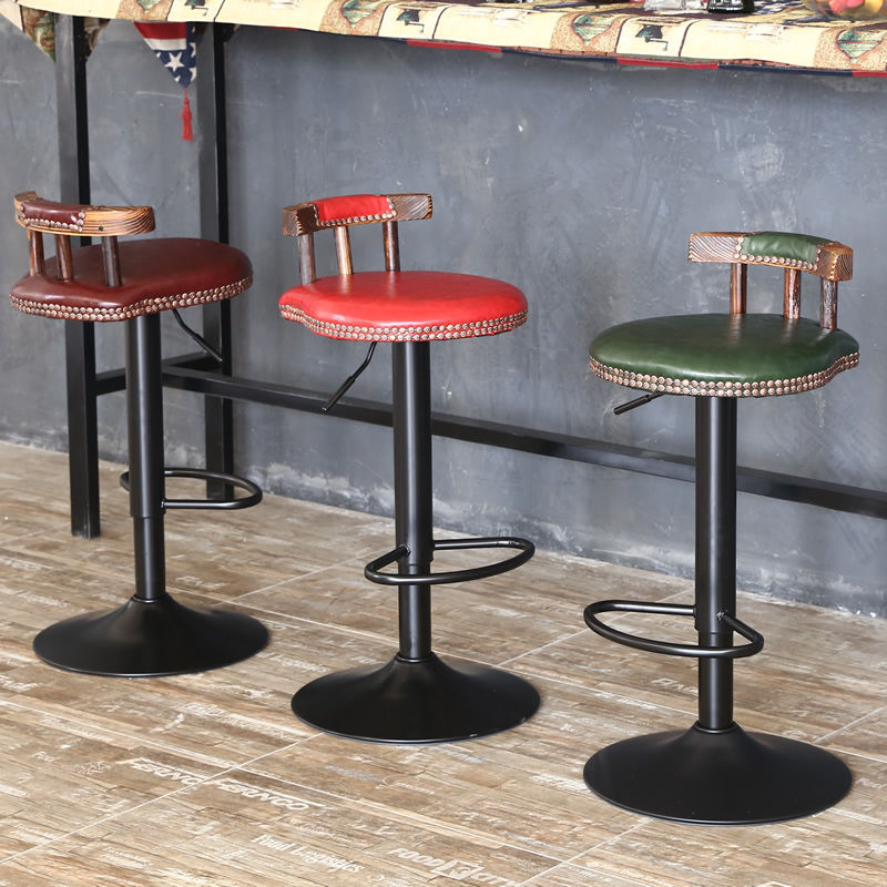 Zeitgenössischer, schlichter Barhocker mit niedrigem Rücken und Fußstütze, aus Kunstleder mit Ölwachs-Finish, gepolstert, Metall, verstellbar und drehbar, für das Esszimmer 