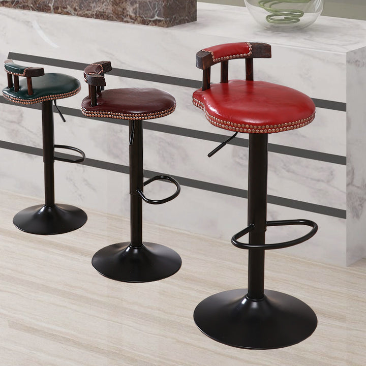 Zeitgenössischer, schlichter Barhocker mit niedrigem Rücken und Fußstütze, aus Kunstleder mit Ölwachs-Finish, gepolstert, Metall, verstellbar und drehbar, für das Esszimmer 