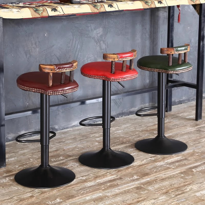 Zeitgenössischer, schlichter Barhocker mit niedrigem Rücken und Fußstütze, aus Kunstleder mit Ölwachs-Finish, gepolstert, Metall, verstellbar und drehbar, für das Esszimmer 