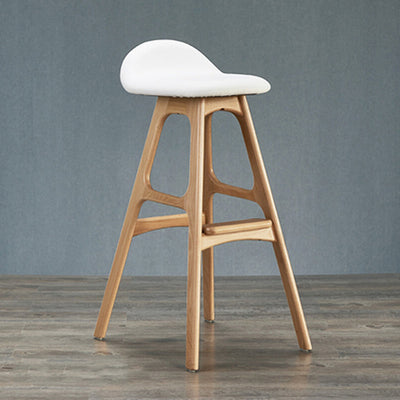 Contemporary Scandinavian Curved Leather Solid Wood Frame Bar Stool Low Back Footrest For Dining Room