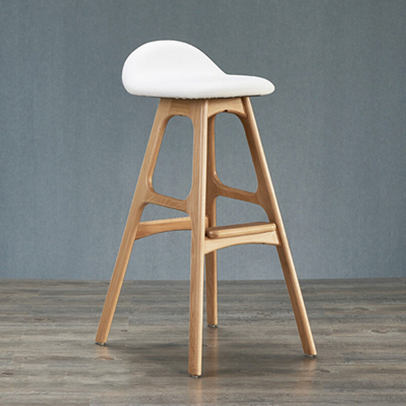 Contemporary Scandinavian Curved Leather Solid Wood Frame Bar Stool Low Back Footrest For Dining Room