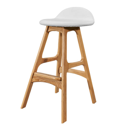 Contemporary Scandinavian Curved Leather Solid Wood Frame Bar Stool Low Back Footrest For Dining Room
