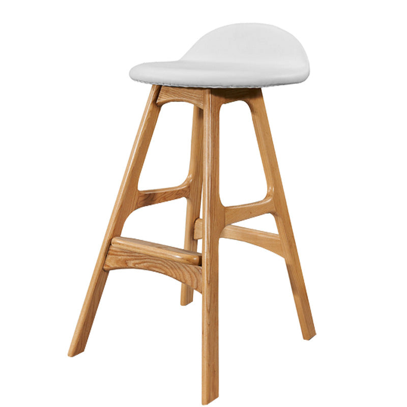 Contemporary Scandinavian Curved Leather Solid Wood Frame Bar Stool Low Back Footrest For Dining Room