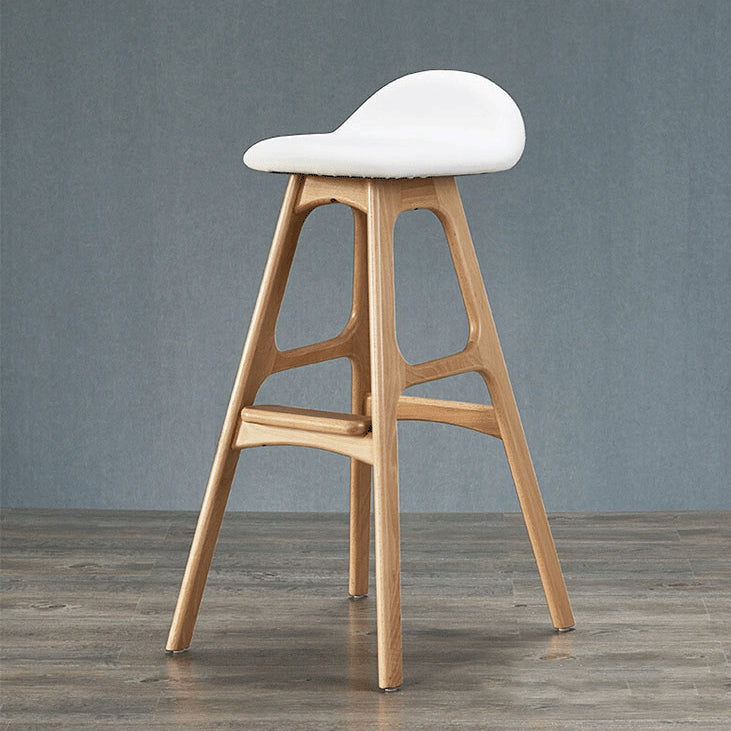 Contemporary Scandinavian Curved Leather Solid Wood Frame Bar Stool Low Back Footrest For Dining Room