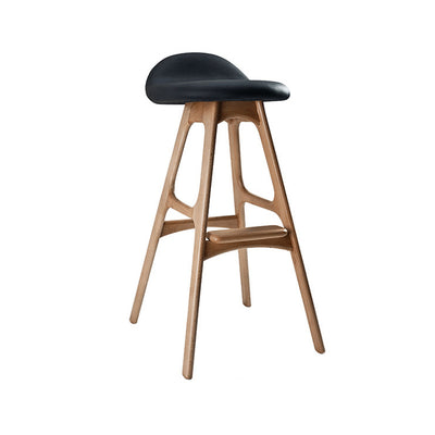 Contemporary Scandinavian Curved Leather Solid Wood Frame Bar Stool Low Back Footrest For Dining Room