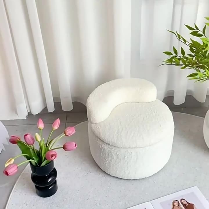 Contemporary Creative Lamb Fleece Round Pouf Low Stool Backrest For Living Room