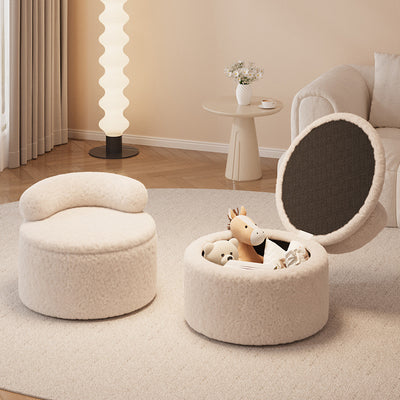 Contemporary Creative Lamb Fleece Round Pouf Low Stool Backrest For Living Room