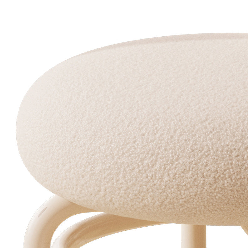 Contemporary Scandinavian Round Lamb Fleece Footstool Casters Backrest For Living Room