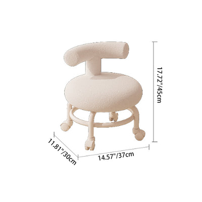 Contemporary Scandinavian Round Lamb Fleece Footstool Casters Backrest For Living Room