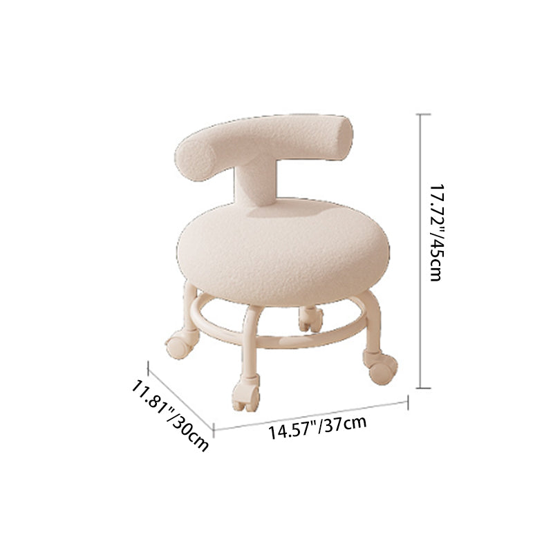 Contemporary Scandinavian Round Lamb Fleece Footstool Casters Backrest For Living Room