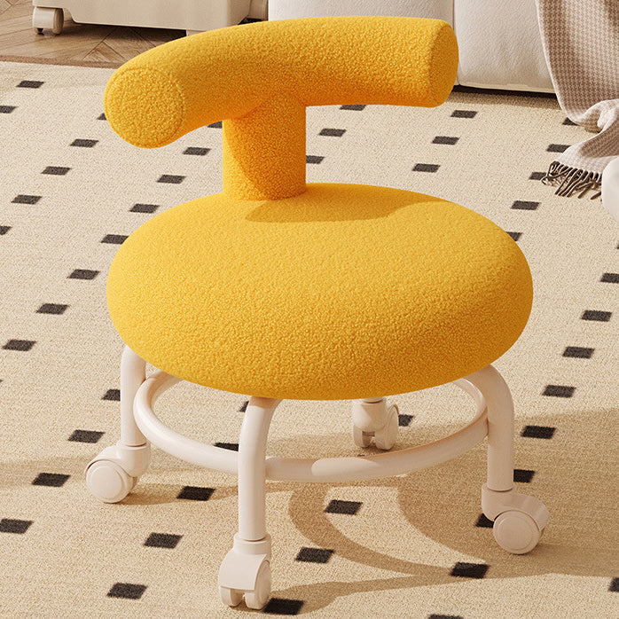 Contemporary Scandinavian Round Lamb Fleece Footstool Casters Backrest For Living Room