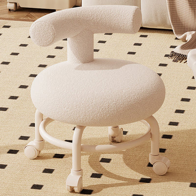 Contemporary Scandinavian Round Lamb Fleece Footstool Casters Backrest For Living Room
