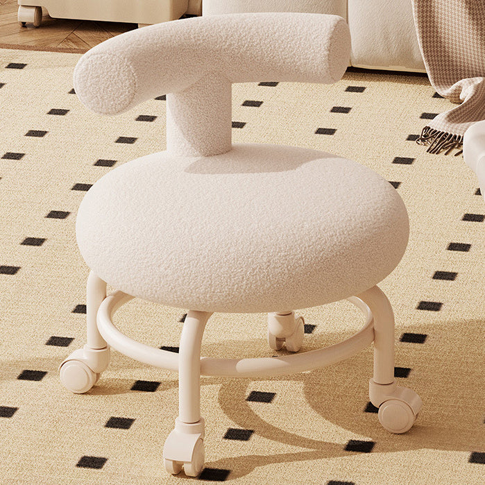 Contemporary Scandinavian Round Lamb Fleece Footstool Casters Backrest For Living Room