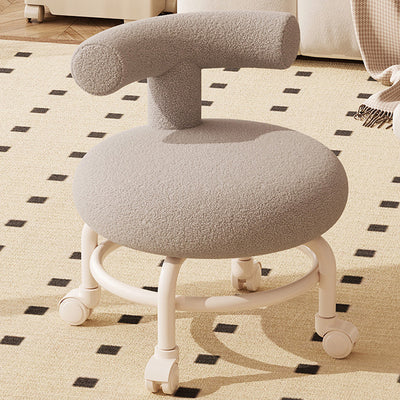 Contemporary Scandinavian Round Lamb Fleece Footstool Casters Backrest For Living Room