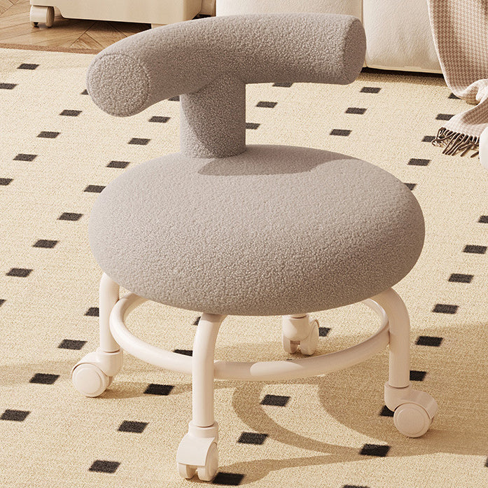 Contemporary Scandinavian Round Lamb Fleece Footstool Casters Backrest For Living Room