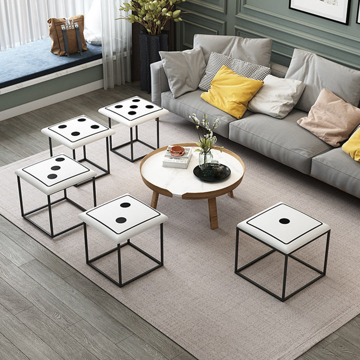 Cube magique de dés créatifs contemporains en cuir synthétique 5-en-1 tabouret combiné empilable à roulettes pour salon 