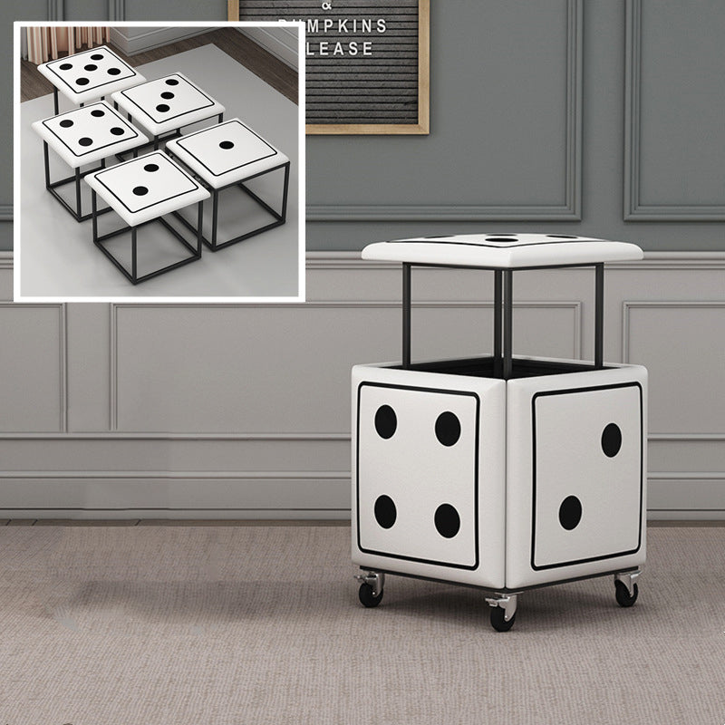 Cube magique de dés créatifs contemporains en cuir synthétique 5-en-1 tabouret combiné empilable à roulettes pour salon 