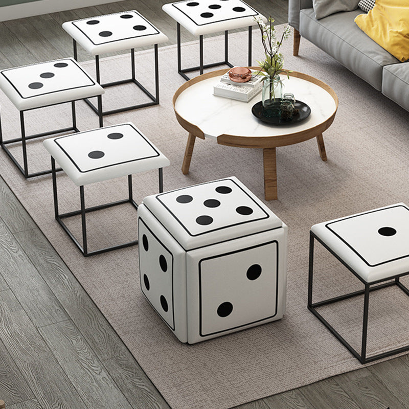 Cube magique de dés créatifs contemporains en cuir synthétique 5-en-1 tabouret combiné empilable à roulettes pour salon 