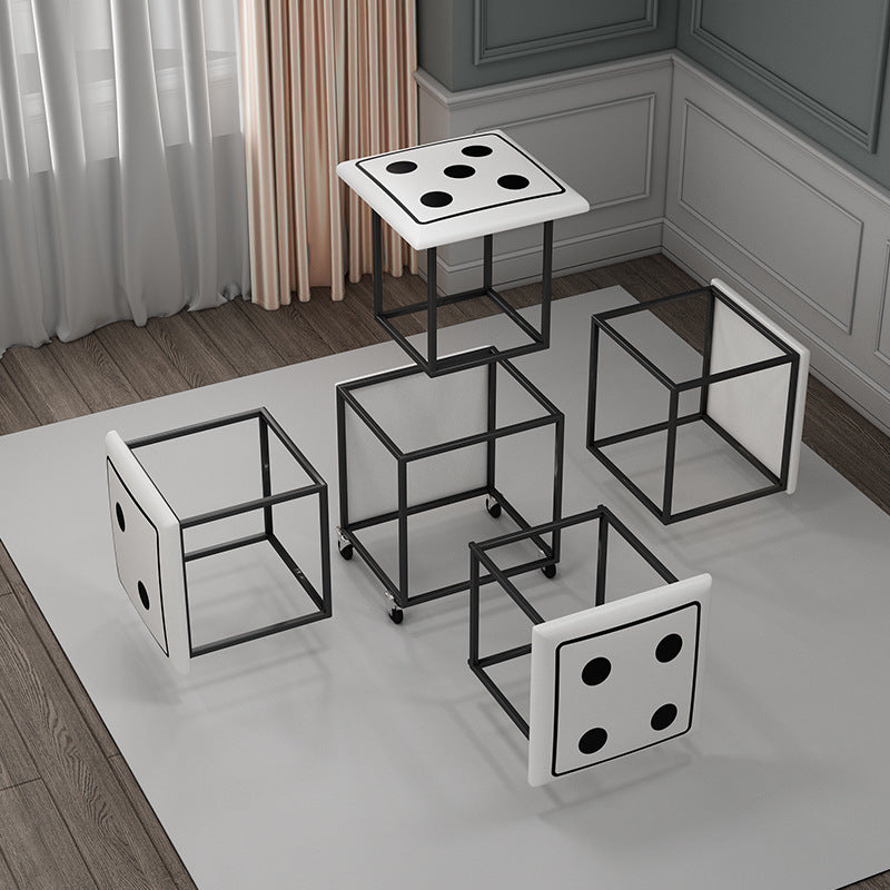 Cube magique de dés créatifs contemporains en cuir synthétique 5-en-1 tabouret combiné empilable à roulettes pour salon 