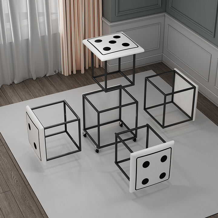 Cube magique de dés créatifs contemporains en cuir synthétique 5-en-1 tabouret combiné empilable à roulettes pour salon 