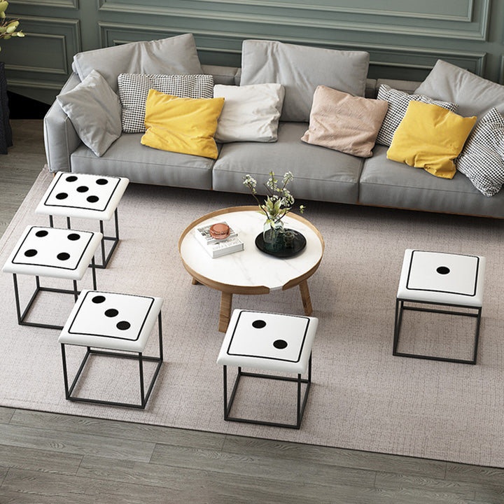Cube magique de dés créatifs contemporains en cuir synthétique 5-en-1 tabouret combiné empilable à roulettes pour salon 