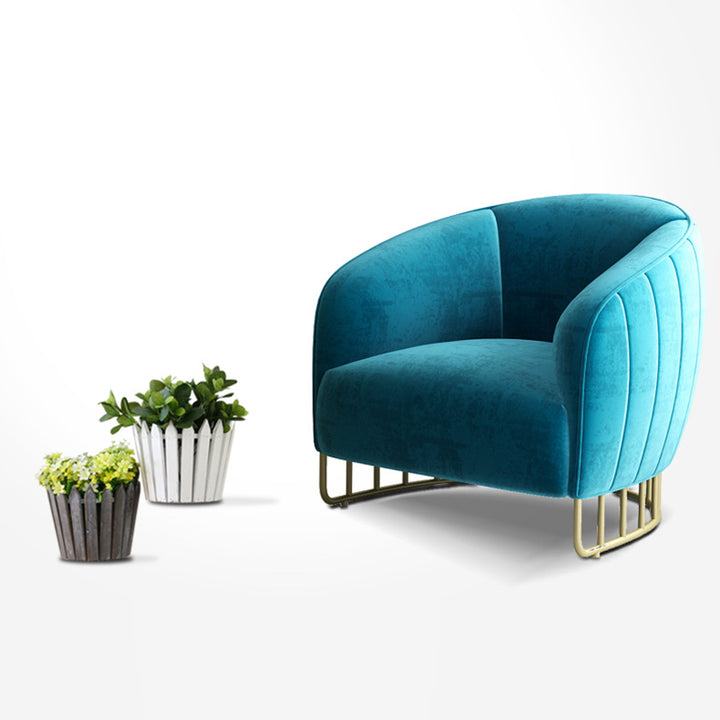 Contemporary Luxury Curved Velvet Upholstered Iron Accent Chair Backrest For Living Room