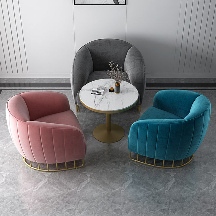 Contemporary Luxury Curved Velvet Upholstered Iron Accent Chair Backrest For Living Room