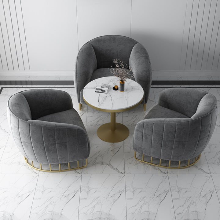Contemporary Luxury Curved Velvet Upholstered Iron Accent Chair Backrest For Living Room