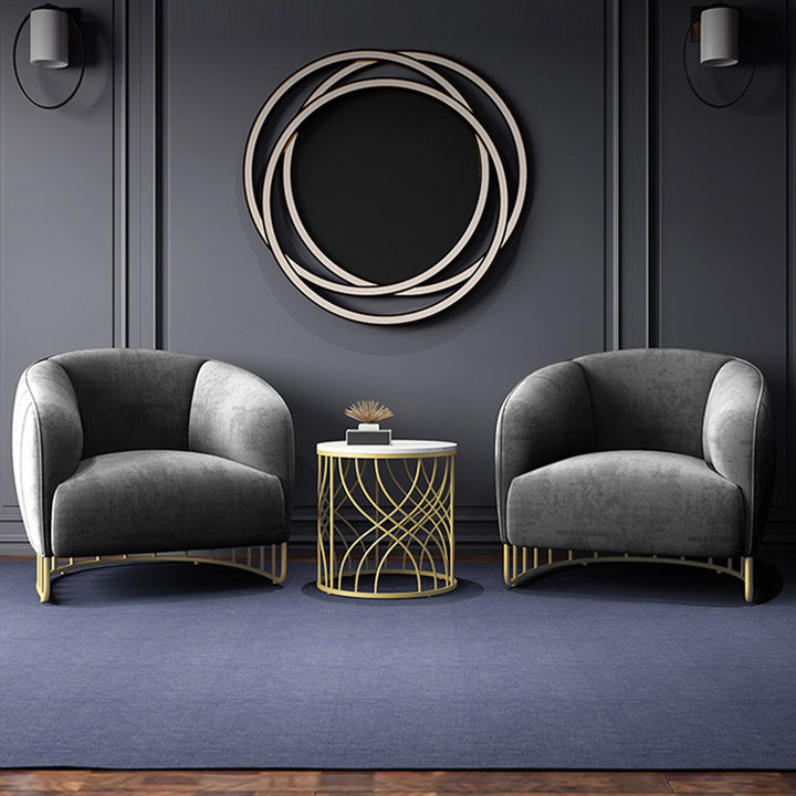 Contemporary Luxury Curved Velvet Upholstered Iron Accent Chair Backrest For Living Room