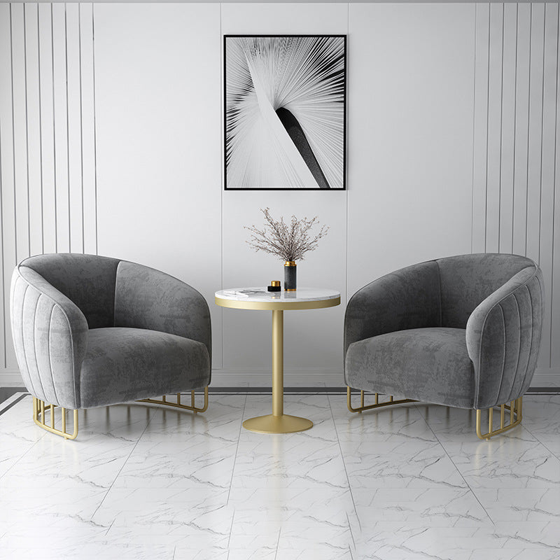 Contemporary Luxury Curved Velvet Upholstered Iron Accent Chair Backrest For Living Room