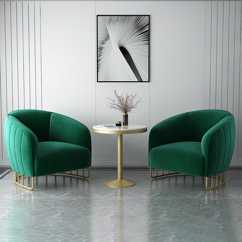 Contemporary Luxury Curved Velvet Upholstered Iron Accent Chair Backrest For Living Room