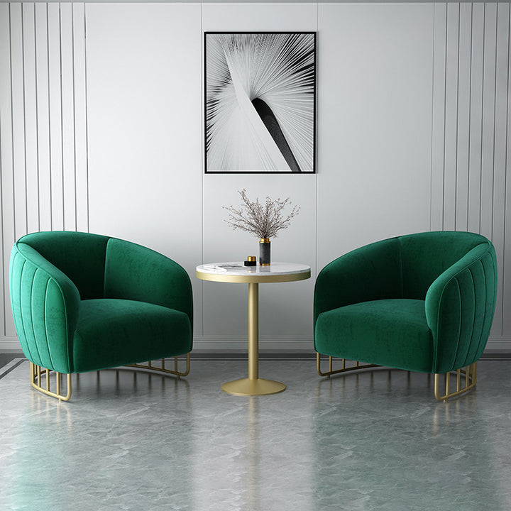 Contemporary Luxury Curved Velvet Upholstered Iron Accent Chair Backrest For Living Room