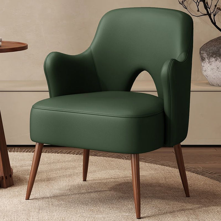 Fauteuil d'appoint contemporain nordique incurvé en similicuir rembourré avec dossier et accoudoirs pour salon 