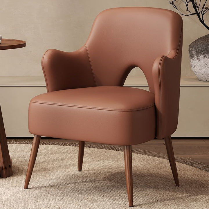 Fauteuil d'appoint contemporain nordique incurvé en similicuir rembourré avec dossier et accoudoirs pour salon 