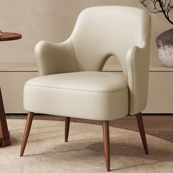 Fauteuil d'appoint contemporain nordique incurvé en similicuir rembourré avec dossier et accoudoirs pour salon 