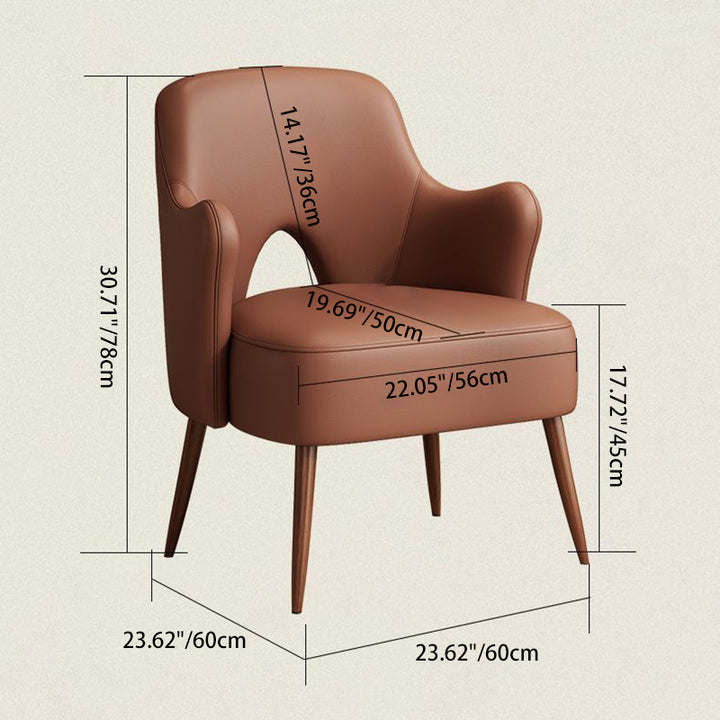 Fauteuil d'appoint contemporain nordique incurvé en similicuir rembourré avec dossier et accoudoirs pour salon 