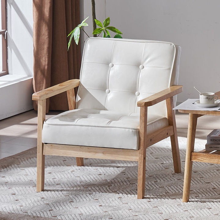 Fauteuil d'appoint en bois massif contemporain de luxe carré capitonné en cuir huilé-ciré avec dossier et accoudoirs pour salon 