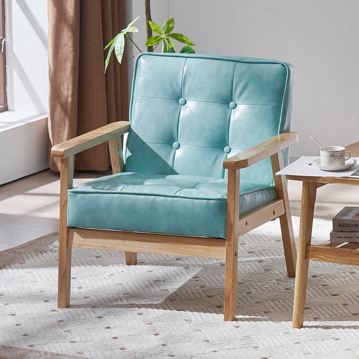 Fauteuil d'appoint en bois massif contemporain de luxe carré capitonné en cuir huilé-ciré avec dossier et accoudoirs pour salon 