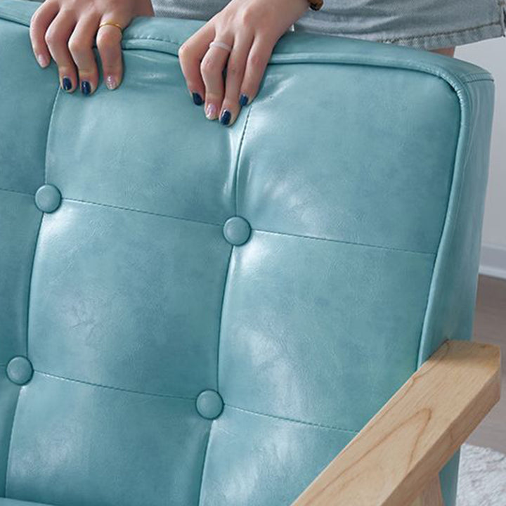 Fauteuil d'appoint en bois massif contemporain de luxe carré capitonné en cuir huilé-ciré avec dossier et accoudoirs pour salon 