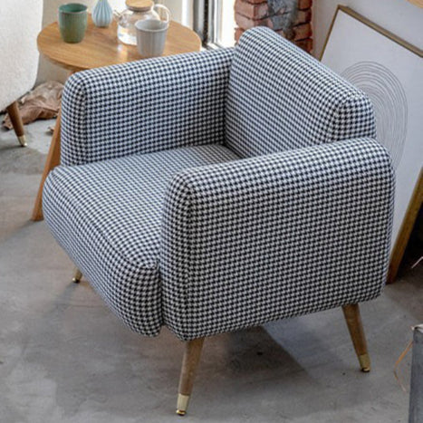 Contemporary Scandinavian Square Linen Flannel Upholstered Solid Wood Legs Accent Chair Backrest For Living Room