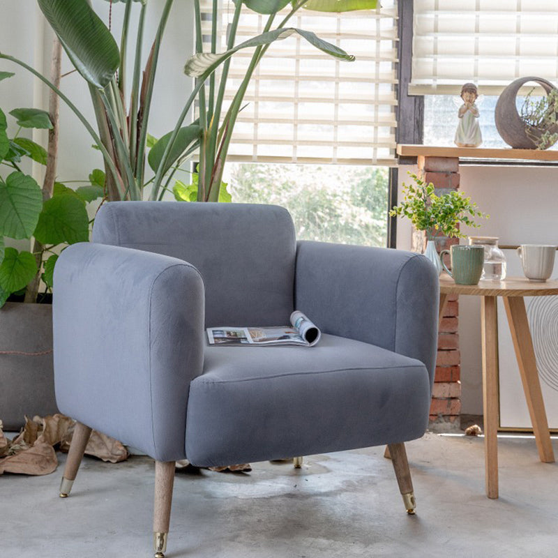 Contemporary Scandinavian Square Linen Flannel Upholstered Solid Wood Legs Accent Chair Backrest For Living Room