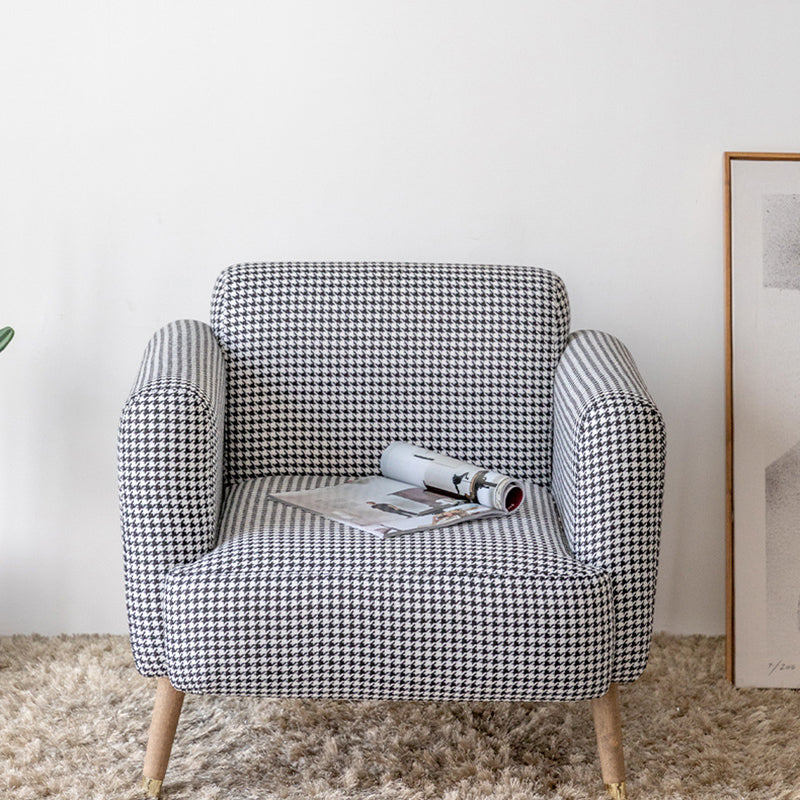 Contemporary Scandinavian Square Linen Flannel Upholstered Solid Wood Legs Accent Chair Backrest For Living Room