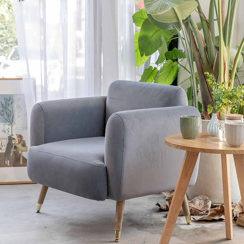 Contemporary Scandinavian Square Linen Flannel Upholstered Solid Wood Legs Accent Chair Backrest For Living Room