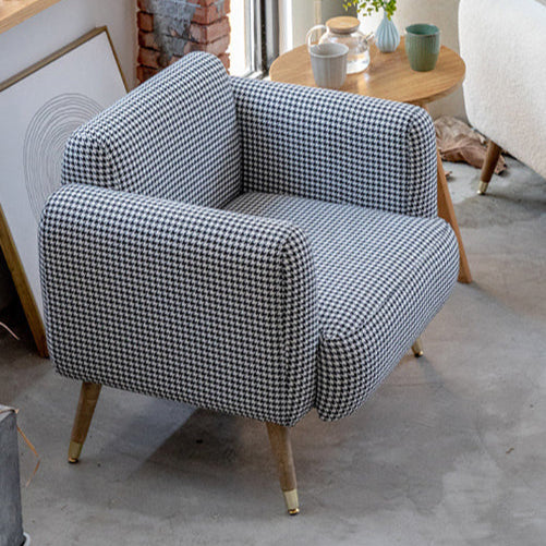 Contemporary Scandinavian Square Linen Flannel Upholstered Solid Wood Legs Accent Chair Backrest For Living Room