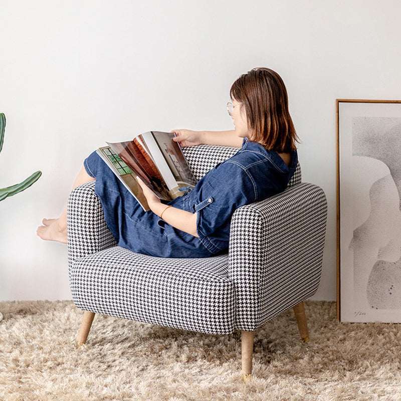 Contemporary Scandinavian Square Linen Flannel Upholstered Solid Wood Legs Accent Chair Backrest For Living Room