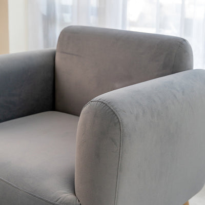 Contemporary Scandinavian Square Linen Flannel Upholstered Solid Wood Legs Accent Chair Backrest For Living Room