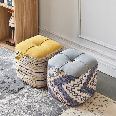 Contemporary Boho Flannel Cube Solid Wood Frame Stackable Low Stool For Living Room