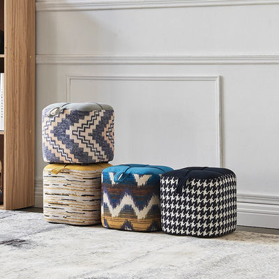 Contemporary Boho Flannel Cube Solid Wood Frame Stackable Low Stool For Living Room