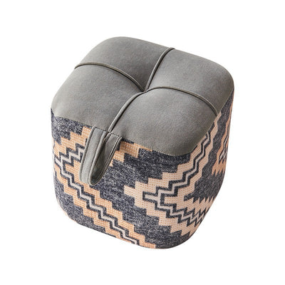 Contemporary Boho Flannel Cube Solid Wood Frame Stackable Low Stool For Living Room