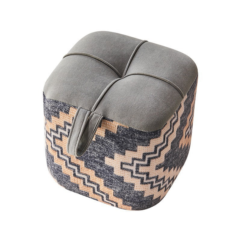 Contemporary Boho Flannel Cube Solid Wood Frame Stackable Low Stool For Living Room
